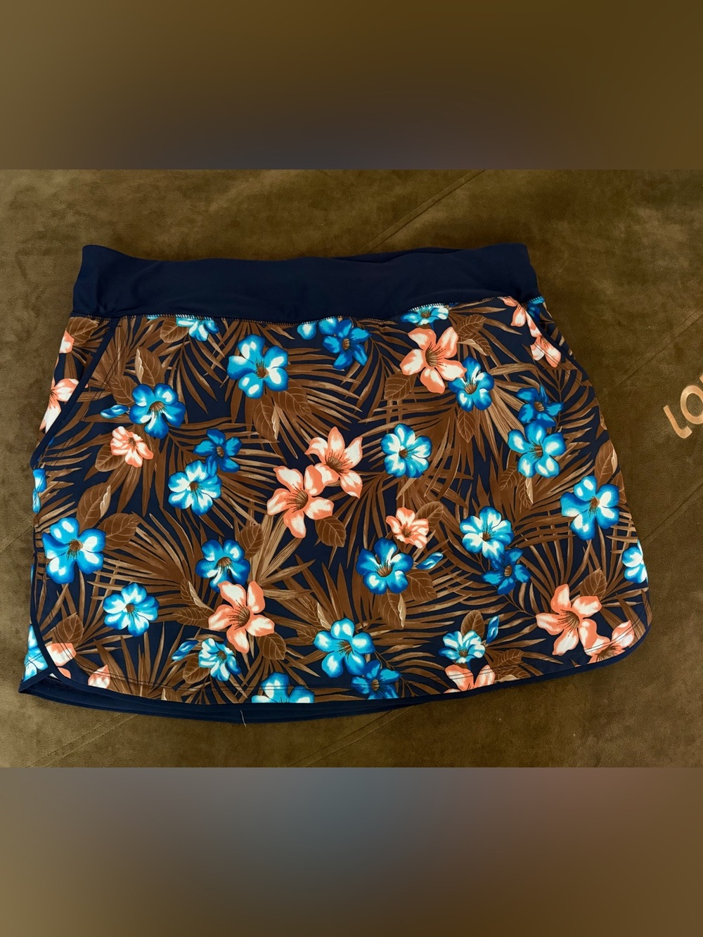Navy Floral Swim Skirt with Blue & Coral Flowers